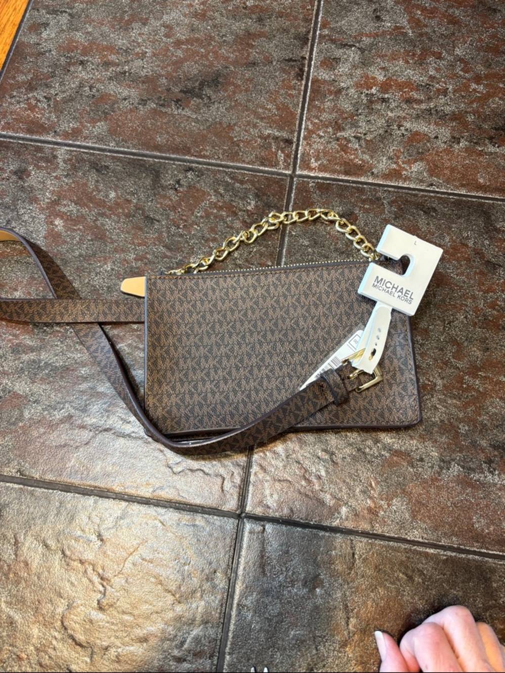 Michael Kors Brown Logo Fanny Pack  with Gold Chain Detail
